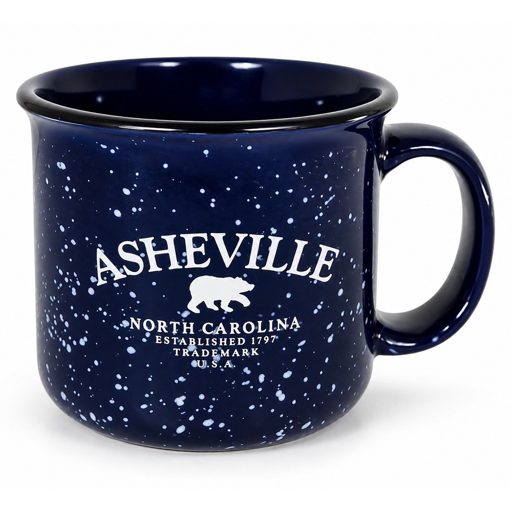 Asheville North Carolina Coffee Mug Bear Navy Blue Speckled Camp Style Large